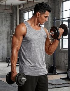 Débardeur gris sans manches pour homme, col rond, séchage rapide, couleur unie, polyester, pour entraînement, décontracté, tricoté, coupe ajustée - Product Image 2
