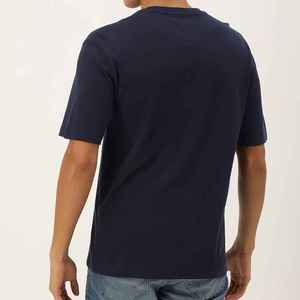 T-shirt à manches courtes pour homme, bleu marine, col rond, coupe classique, jersey décontracté, 100% coton, couleur unie, design tricoté - Product Image 3