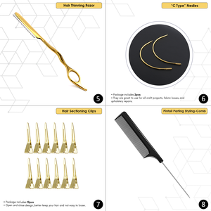 Premium Gold Hair Extension Tool Kit Micro Link Hair <b>Crimping</b> Pliers Sectioning Ring Pulling Loop Threader Cutting Scissors - Product Image 4
