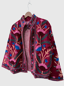 Veste en velours rose brodée à la main avec des motifs floraux, manches longues, col rabattu, taille plus, style Prairie Chic, vêtement d'automne pour adultes - Product Image 2