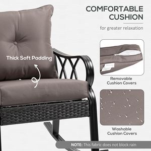 Set di 2 Sedie a Dondolo in Rattan Grigio per Esterni con Telaio in Alluminio e Cuscini per Giardino, Patio o Veranda - Product Image 5