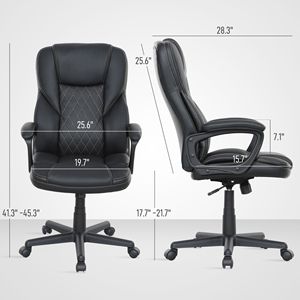 Chaise de bureau ergonomique à dossier haut en cuir PU, chaise de direction avec roulettes pivotantes, hauteur réglable, certifiée BIFMA, noire - Product Image 3