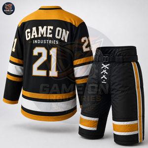 Newest Trendy Team Wear Premium Quality Best Supplier OEM ODM Service Custom Black Gold Ice Hockey Jersey and Pants Sets - Product Image 4