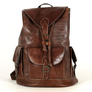 Biyadina Sac à dos unisexe en cuir marron de qualité supérieure fait à la main par Expert Craftsman avec fermeture éclair Style vintage - Product Image 1