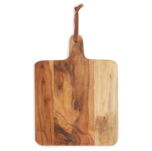 Planche à découper ronde en bois d'acacia naturel, très vendue, en stock, pour servir la pizza, les fruits, le fromage, le pain, avec poignée - Product Image 5