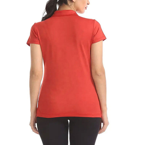 Polo pour femme bleu clair à manches courtes, couleur unie, décontracté, en piqué de coton, longueur standard, tissu tissé, T-shirt polo ODM OEM - Product Image 4