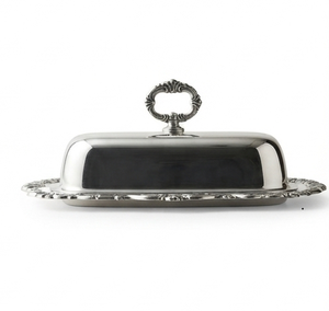 Beurrier en argent avec couvercle, design vintage rectangulaire, en métal poli, pour la cuisine et les fêtes - Product Image 3