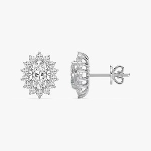 Pendientes de Diamantes Cultivados en Laboratorio con Halo Ovalado de Diseño Moderno en Oro Blanco de 14K, Marca HIPHOPSTAR, Certificados por IGI - Product Image 1