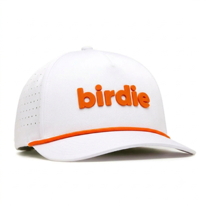 Casquette de golf personnalisée avec logo en caoutchouc gaufré, 5 panneaux, en polyester imperméable, avec cordon et design perforé découpé au laser, casquettes de sport - Product Image 1