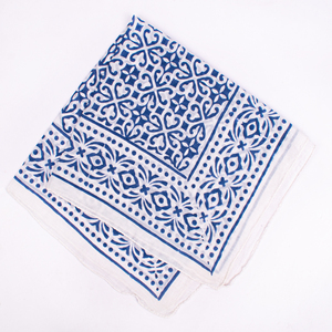 Handmade Organic Blue <b>White</b> Floral Cotton Square Bandana Breathable Casual Wear Summer Scarf Floral Pattern Sustainable <b>Wrap</b> - Product Image 6