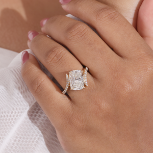 <b>Cushion</b> Cut Diamond Engagement <b>Ring</b> Lab Grown Shank Pave Bridal <b>Ring</b> with Round Brilliant Side Stones 925 Silver - Product Image 6