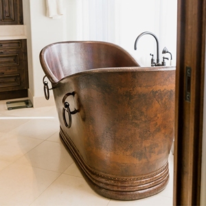 Baignoire autoportante de luxe en cuivre, design vintage, ovale, avec poignées en bronze, pour villa, hôtel, complexe hôtelier - Product Image 5