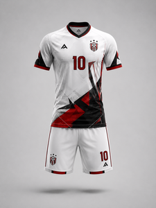 Ensemble de maillots de football personnalisés pour hommes, blanc, rouge, noir, uni, imprimé numérique en relief, col en V, manches courtes, respirant, polyester, adulte - Product Image 2