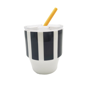 12oz Black White Stripe <b>Double</b> <b>Wall</b> Vacuum Insulated Stainless Steel Coffee Tumbler with Straw Lid - Product Image 3