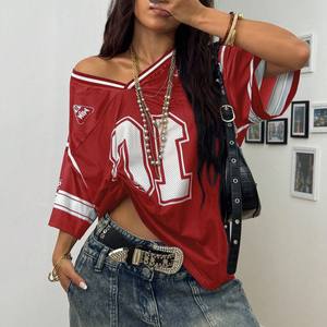 Camiseta de fútbol americano transpirable de malla para mujer, talla grande, estilo urbano, con estampado de números, para práctica deportiva, personalizada OEM - Product Image 3