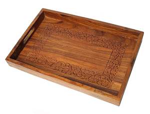 Bandeja Rectangular de Madera Maciza Rústica y Elegante de Brownwood Handicrafts, con Asa, para Uso Decorativo - Product Image 3