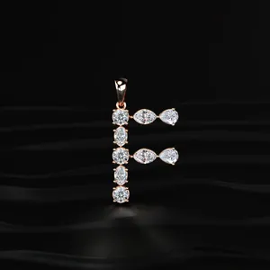 New Arrival Trendy F Alphabet Labgrown Diamond Pendant Rose Gold 1.2CT Solitaire <b>Necklace</b> <b>D</b>-E Color VS Clarity IGI Certified - Product Image 1