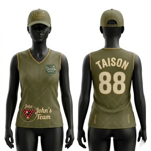 เสื้อสนุกเกอร์ผู้หญิง GSM พรีเมียม โพลีเอสเตอร์ อินเตอร์ล็อค สีเขียวมะกอกทอง ลายเรขาคณิต ดีไซน์แบบซับลิเมชั่น โลโก้สั่งทำได้ ระบายอากาศได้ดี กระชับพอดีตัว - Product Image 1