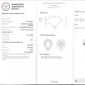 Diamant CVD de laboratoire taille poire, 6,01 carats, couleur E, pureté F VVS2, certifié IGI pour la joaillerie - Product Image 2