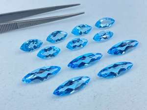 Topacio azul cielo facetado en forma de marquesa, piedra preciosa suelta, tamaños surtidos de 4x2mm a 21x7mm, lote calibrado para la fabricación de joyería. - Product Image 2