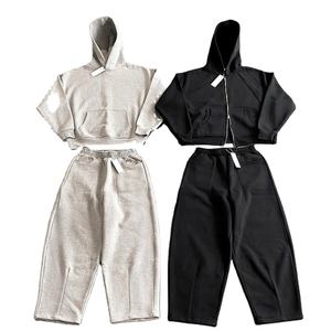 Chándales de invierno informales de peso pesado a la moda con logotipo personalizado, chándales holgados con doble cremallera y hombros caídos personalizados de Material de alta calidad - Product Image 2
