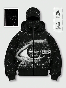 Sweat-shirt à capuche unisexe 100% coton à imprimé étoiles, motif graphique yeux scintillants, streetwear, automne - Product Image 1