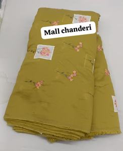 Tela de algodón para bordar de primera calidad, color azul cielo, tela de algodón Chanderi con un intrincado patrón de bordado floral y delicado. - Product Image 4