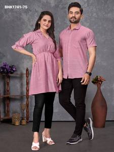 Beautiful Slub Cotton with Solid Short-Sleeve Shirt & Woman's <b>Tunic</b> Combo Collection Online Shopping India Supplier from Surat - Product Image 3