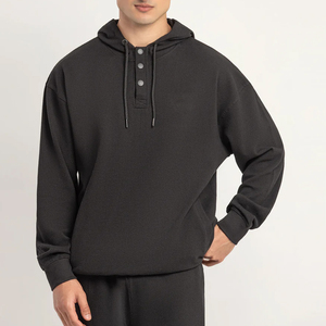 Sudadera con Capucha Negra para Hombre, Corte Regular, Forro Polar, Estilo Casual, Bolsillo Canguro, Tejido Suave, Ecológica, Ropa Urbana de Invierno - Product Image 2