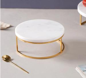 Support à gâteau rond en métal pour mariage et anniversaire avec plateau en marbre - Décoration de service résistante à la chaleur - Product Image 1