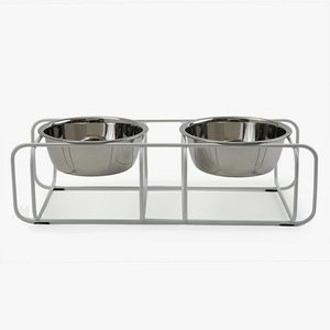 Support double pour gamelles en acier inoxydable, support métallique moderne pour aliments et eau pour animaux de compagnie, fait main de haute qualité pour nourriture, soupe, friandises - Product Image 1
