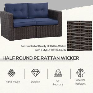 2-Piece <b>Outdoor</b> Wicker <b>Sofa</b> Set with Curved Armrests Dark Blue PE Rattan Patio Furniture for Sports Venues - Product Image 4