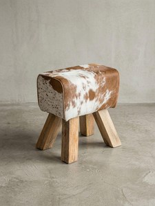 Taburete Otomano Rústico de Madera con Parches de Cuero Genuino Premium, Banco Boho Hecho a Mano para Entrada, Venta al por Mayor - Product Image 2