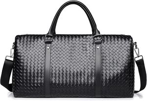Bolsa de Viaje de Fin de Semana para Hombre, de Cuero Tejido, Gran Capacidad, Cierre de Cremallera, Diseño de Diamantes, Asa Suave - Product Image 3