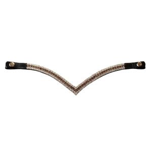 Bande de front de cheval marron en cuir portable de haute qualité bande de front à base de pierre blanche et dorée en cristal conception Vel cro - Product Image 4