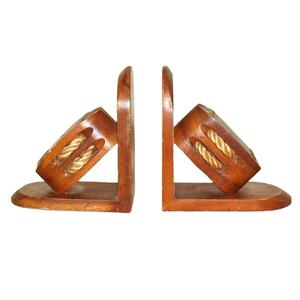 Sujetalibros de polea de madera antigua de gran venta Organizadores de escritorio baratos modernos únicos con Metal tallado para producto de decoración del hogar - Product Image 1