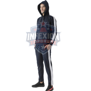 Men's Navy Blue Hooded <b>Tracksuit</b> Full Sleeve Solid Color Casual Sweatshirt With Side Pockets Breathable Regular Fit Autumn Wear - Product Image 5