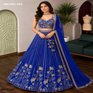 <b>Top</b> Quality Faux Geoargette Silk with Zari with Sequence work A-Line Semi-Stitched Blue <b>Lehenga</b>-Choli Set Online Shopping India - Product Image 1