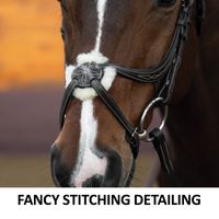 Bridon de dressage élégant et haut de gamme avec rembourrage en cuir tanné, accents en cristal et rênes en toile – Durable et attrayant – Prix de gros