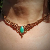 Collier en macramé fait main avec pierre précieuse turquoise, style bohème, réglable, bijoux de guérison