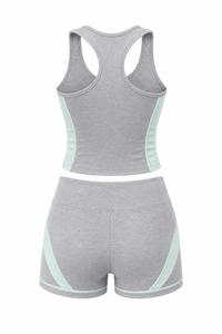 Ensemble de yoga 2 pièces pour femme : Crop top dos nageur à encolure dégagée et short taille haute avec bordure contrastante, en Spandex sans couture, séchage rapide et respirant - Product Image 5