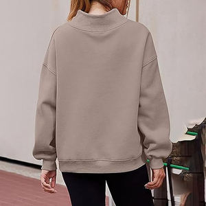 Women's Oversized Mock Neck Sweatshirt <b>Drop</b> Shoulder Solid Color Knitted Long Sleeve Autumn Wear - Product Image 3