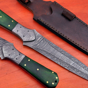 Couteau de chasse artisanal en acier Damas, manche en bois de cerf, bord partiellement dentelé, outil multifonctionnel pour l'extérieur - Product Image 6