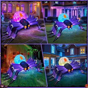 8FT ragno di Halloween decorazioni gonfiabili all'aperto 3-colorato fiamma rotazione LED colpo per festa prato giardino giardino decorazione - Product Image 3