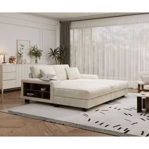 Divano Letto Componibile Moderno in Tessuto Corduroy Soffice, Oversize, Convertibile, per Soggiorno, Doppio Lettino Trasformabile - Product Image 3