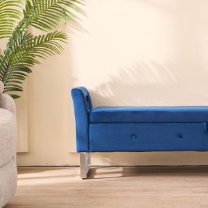 Panca Morbida in Velluto Blu Navy con Braccioli, Larga 172 cm, con Vano Contenitore per Soggiorno, Ingresso, Camera da Letto - Product Image 3