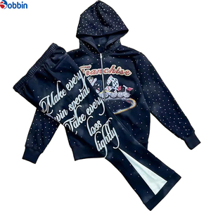 Conjunto de Sudadera y Pantalones Deportivos de Invierno con Logotipo Personalizado y Pedrería, de Dos Piezas, Grueso, para Hombre y Mujer, Estilo Urbano - Product Image 1