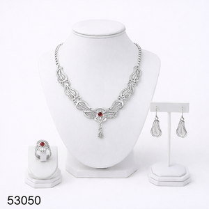 Ensemble collier et boucles d'oreilles pendantes élégants en zircon plaqué or, motif feuille tendance pour femme, avec chaîne corde de 16 pouces 53051 - Product Image 3