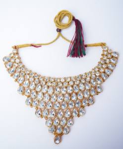 Elegant Bollywood Style Combo <b>Set</b> Long Mala Choker Necklace Maang Tikka Earrings <b>Gold</b> Plated White Zircon Wedding <b>Set</b> - Product Image 5