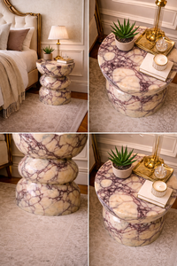 Mesa Auxiliar de Mármol Calacatta de Lujo, Mesa de Noche de Mármol con Vetas Negras, Mesa Auxiliar de Piedra Hecha a Mano, Mesa de Acento Moderna con Pedestal - Product Image 4